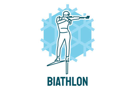 Biathlon sport vector line icon. sportman with Ski logo, equipment sign. sport pictogram illustrationのイラスト素材