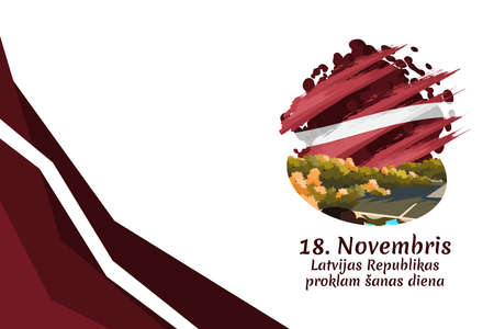 Translation: November 18, Proclamation Day of the Republic of Latvia. Independence day of Latvia vector illustration. Suitable for greeting card, poster and banner.のイラスト素材