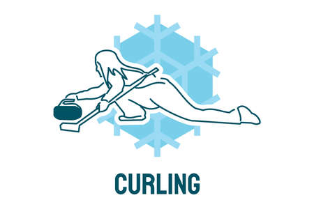 Curling sport vector line icon. sportman with curling stones, equipment sign. sport pictogram illustrationのイラスト素材