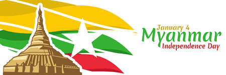 January 4, Independence Day of Myanmar vector illustration. Suitable for greeting card, poster and banner.のイラスト素材