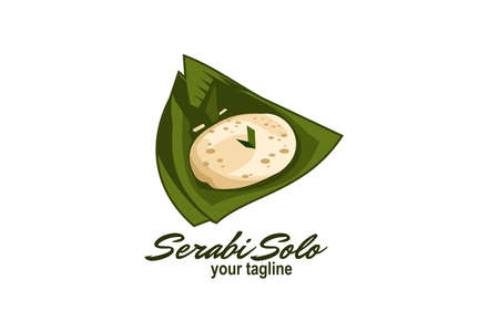 Serabi solo, Indonesian traditional pancakes, made of rice flour, flour and coocnut milk. Vector logo for serabi restaurant or food vendor.のイラスト素材