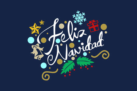 Translation: Merry Christmas.  Feliz Navidad vector text Calligraphic Lettering design card template. Suitable for greeting card, poster and banner.のイラスト素材