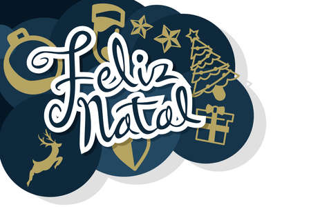 Translation: Merry Christmas. Feliz Natal vector text Calligraphic Lettering design card template. Suitable for greeting card, poster and banner.のイラスト素材