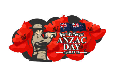 April 25, "Lest We Forget". Happy Anzac Day Vector Illustration. Suitable for greeting card, poster and banner.のイラスト素材