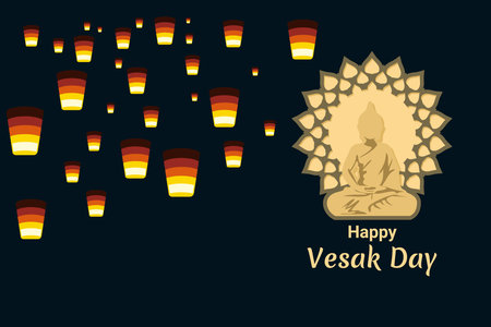 Happy Vesak day. Vesak or Waisak day vector illustration. Suitable for greeting card, poster and...
