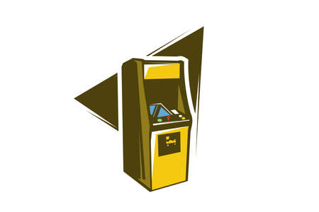 Vector image. Illustration of a  emblem, company element. Game design, old, retro, vintage arcades. Arcade machine, slot machine, board games.のイラスト素材