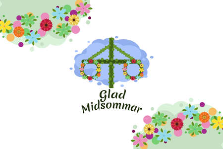 Translation: Happy Midsummer. Midsummer is the period of time in the middle of the summer. vector illustration. Suitable for greeting card, poster and banner.のイラスト素材