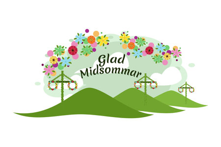 Translation: Happy Midsummer. Midsummer is the period of time in the middle of the summer. vector illustration. Suitable for greeting card, poster and banner.のイラスト素材