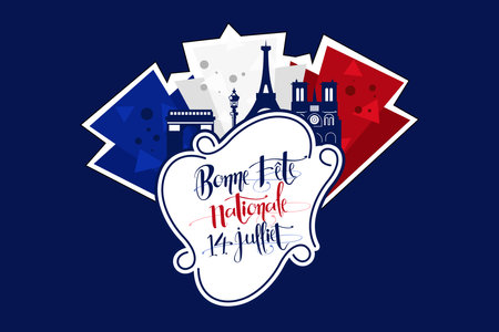 Translation: July 14, Happy National Day. Happy Bastille Day vector illustration. Suitable for greeting card, poster and banner.のイラスト素材