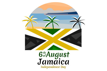 August 6, Independence day of Jamaica vector illustration. Suitable for greeting card, poster and banner.のイラスト素材