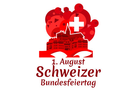 Translate: August 1, Swiss national day. Swiss national day (Schweizer Bundesfeiertag) Vector illustration. Suitable for greeting card, poster and banner.のイラスト素材