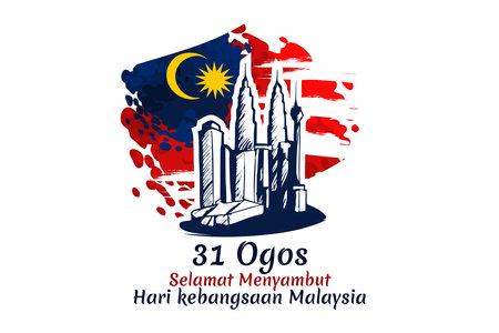 Translate: August 31, Happy National Day of Malaysia. Happy Independence day of Malaysia vector illustration. Suitable for greeting card, poster and banner.のイラスト素材