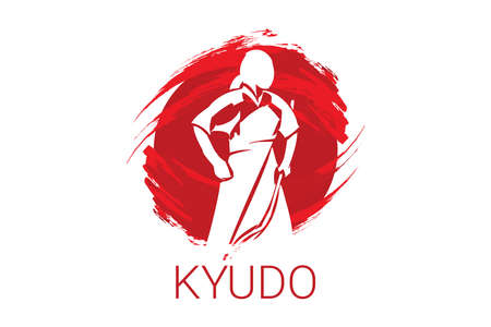 Japanese archery kyudo sport vector line icon. sportman, fighting stance. sport pictogram illustration.のイラスト素材