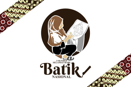 Indonesian Holiday Batik Day Illustration.Translation: October 02, Happy National Batik day. Suitable for greeting card, poster and bannerのイラスト素材