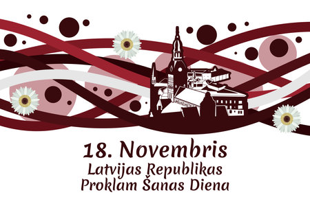 Translation: November 18, Proclamation Day of the Republic of Latvia. Independence day of Latvia vector illustration. Suitable for greeting card, poster and banner.のイラスト素材