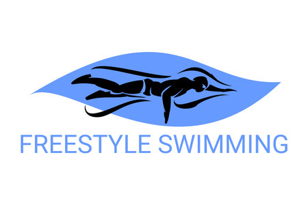 freestyle swimming sport vector line icon. sport pictogram, vector illustration.のイラスト素材