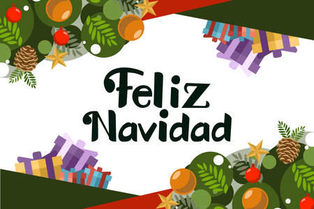 Translation: Merry Christmas. Feliz Navidad vector text Calligraphic Lettering design card template. Suitable for greeting card, poster and banner.のイラスト素材