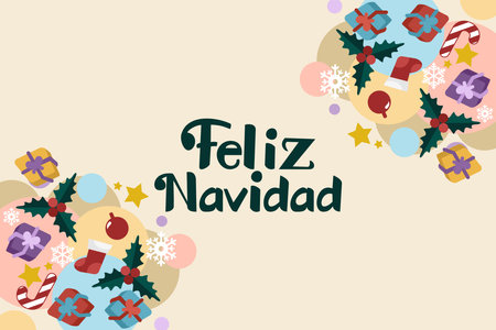 Translation: Merry Christmas. Feliz Navidad vector text Calligraphic Lettering design card template. Suitable for greeting card, poster and banner.のイラスト素材