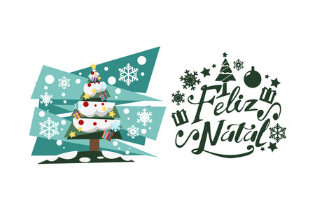 Translation: Merry Christmas. Feliz Natal vector text Calligraphic Lettering design card template. Suitable for greeting card, poster and banner.のイラスト素材