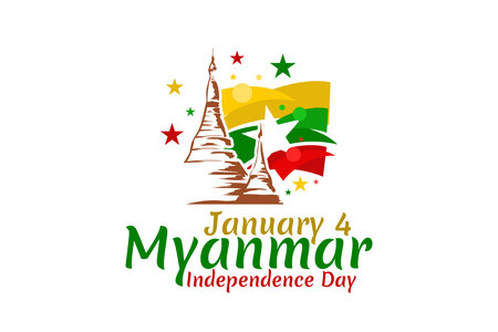 January 4, National Day of Myanmar with national landmark vector illustration. Suitable for greeting card, poster and banner.のイラスト素材