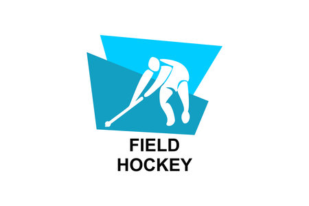 field hockey sport vector line icon. an athlete playing field hockey. sport pictogram, vector illustration.のイラスト素材