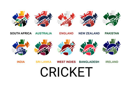 Set of icons of women's cricket national team. Sport icon in country flag colors. Vector illustration.のイラスト素材