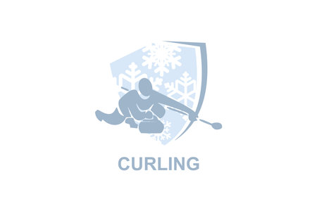 curling sport vector line icon. an athlete playing curling. sport pictogram, vector illustration.のイラスト素材