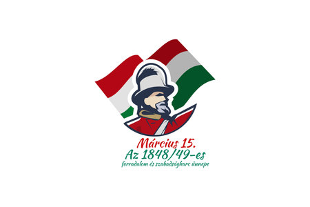 Translation: 15th of March. Feast of the Revolution and War of Independence of 1848-49. Happy National Day of Hungary vector illustration. Suitable for greeting card, poster and baのイラスト素材