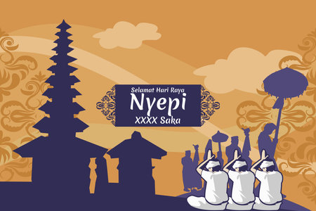 Indonesian translate: Happy Nyepi Day, Vector Illustration. Suitable for greeting card, poster and bannerのイラスト素材
