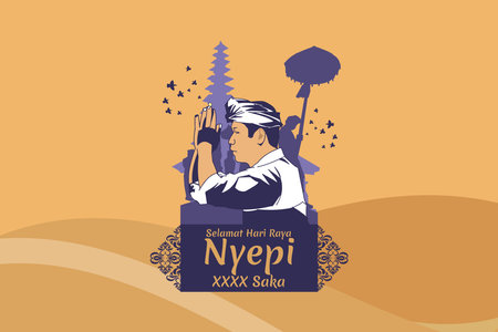 Indonesian translate: Happy Nyepi Day, Vector Illustration. Suitable for greeting card, poster and bannerのイラスト素材