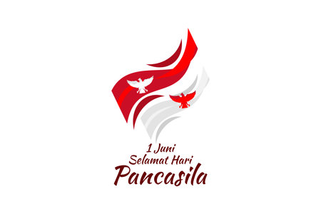 Translation: June 1, Happy Pancasila Day (1 Juni, selamat hari Pancasila) vector illustration. Suitable for greeting card, poster and banner.のイラスト素材