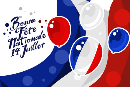 Translate:July 14, Happy National day. Happy Happy National day of France vector illustration. Suitable for greeting card, poster and bannerのイラスト素材