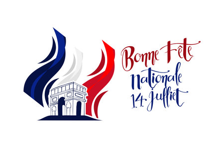 Translate:July 14, Happy National day. Happy Happy National day of France vector illustration. Suitable for greeting card, poster and bannerのイラスト素材