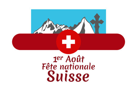 Translate: August 1, Swiss national day. Vector illustration. Suitable for greeting card, poster and banner.のイラスト素材