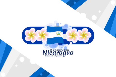 Translation: September 15, Nicaragua, Happy Independence day. Happy Independence Day of Nicaragua vector illustration. Suitable for greeting card, poster and banner.のイラスト素材