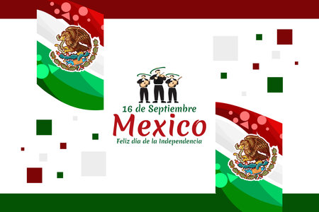 Translation: September 16, Independence day of Mexico. The national holiday of Mexico Vector illustration. Suitable for greeting card, poster and banner.のイラスト素材