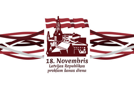 Translation: November 18, Proclamation Day of the Republic of Latvia. Independence day of Latvia vector illustration. Suitable for greeting card, poster and banner.のイラスト素材