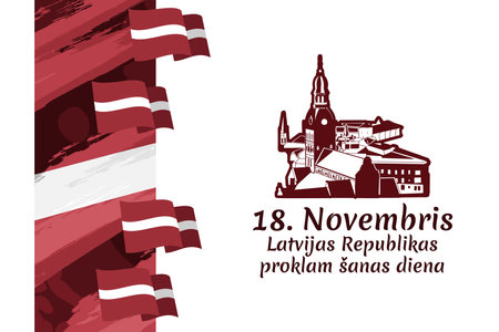 Translation: November 18, Proclamation Day of the Republic of Latvia. Independence day of Latvia vector illustration. Suitable for greeting card, poster and banner.のイラスト素材