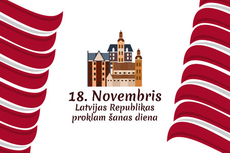 Translation: November 18, Proclamation Day of the Republic of Latvia. Independence day of Latvia vector illustration. Suitable for greeting card, poster and banner.のイラスト素材