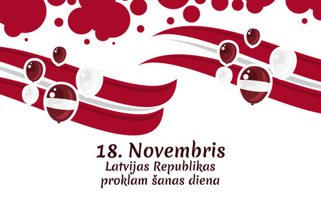 Translation: November 18, Proclamation Day of the Republic of Latvia. Independence day of Latvia vector illustration. Suitable for greeting card, poster and banner.のイラスト素材