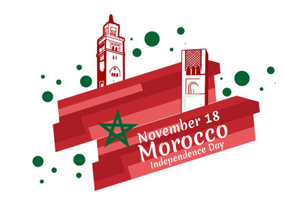 November 18. Independence Day of Morocco vector illustration. Suitable for greeting card, poster and banner.のイラスト素材