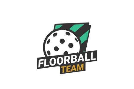 Floorball club sign Badge. Floorball logo with shield background vector design. Vector illustration.のイラスト素材