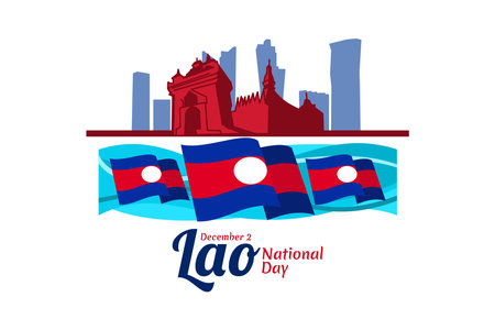 December 2, National Day of Laos vector illustration. Suitable for greeting card, poster and banner.のイラスト素材