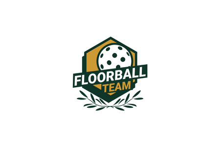 Floorball club sign Badge. Floorball logo with shield background vector design. Vector illustration.のイラスト素材
