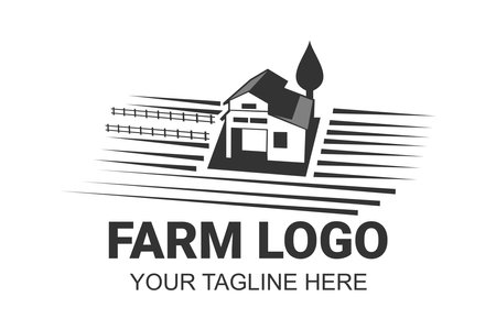 Farm House logo isolated on white background. Black emblem with farmhouse for natural farm products. Vector illustration.のイラスト素材