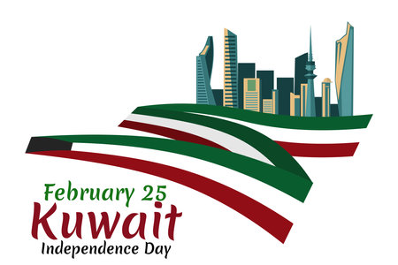 February 25. Independence day of Kuwait vector illustration. Suitable for greeting card, poster and banner.のイラスト素材