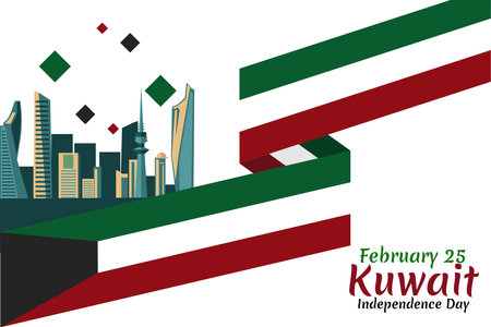 February 25. Independence day of Kuwait vector illustration. Suitable for greeting card, poster and banner.のイラスト素材