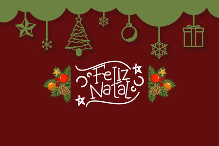 Translation: Merry Christmas. Feliz Natal vector text Calligraphic Lettering design card template. Suitable for greeting card, poster and banner.のイラスト素材
