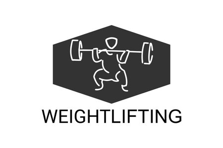 weightlifting sport vector line icon. an athlete practicing weightlifting. sport pictogram, vector illustration.のイラスト素材