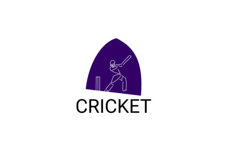 cricket sport vector line icon. an athlete playing baseball. sport pictogram, vector illustration.のイラスト素材